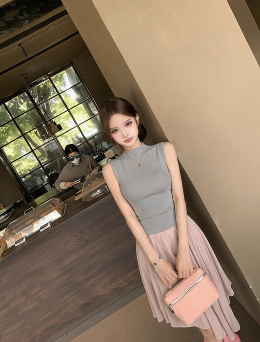 【L5765】Y.JIA溫柔仙女氣質🕊️針織背心+不規則雪紡裙 套裝260706