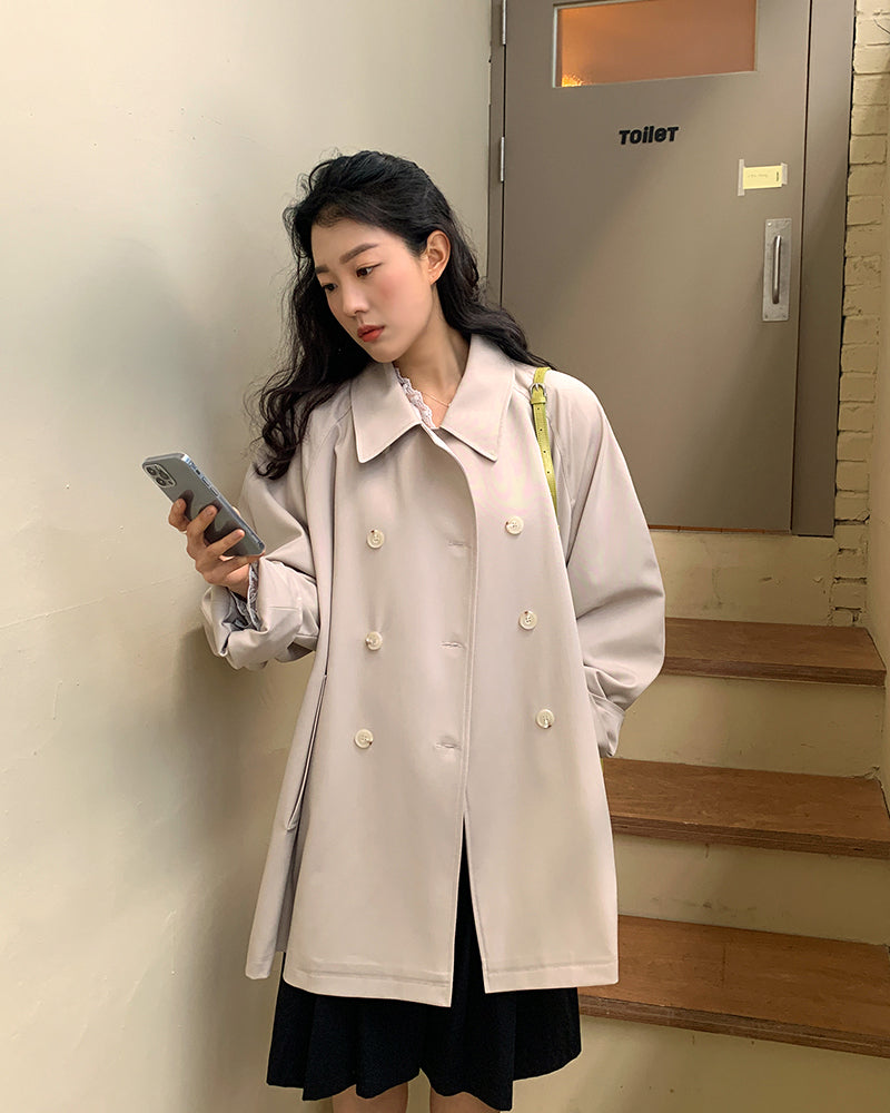 【F10353】實拍早秋新色小眾雙排扣風衣外套231016