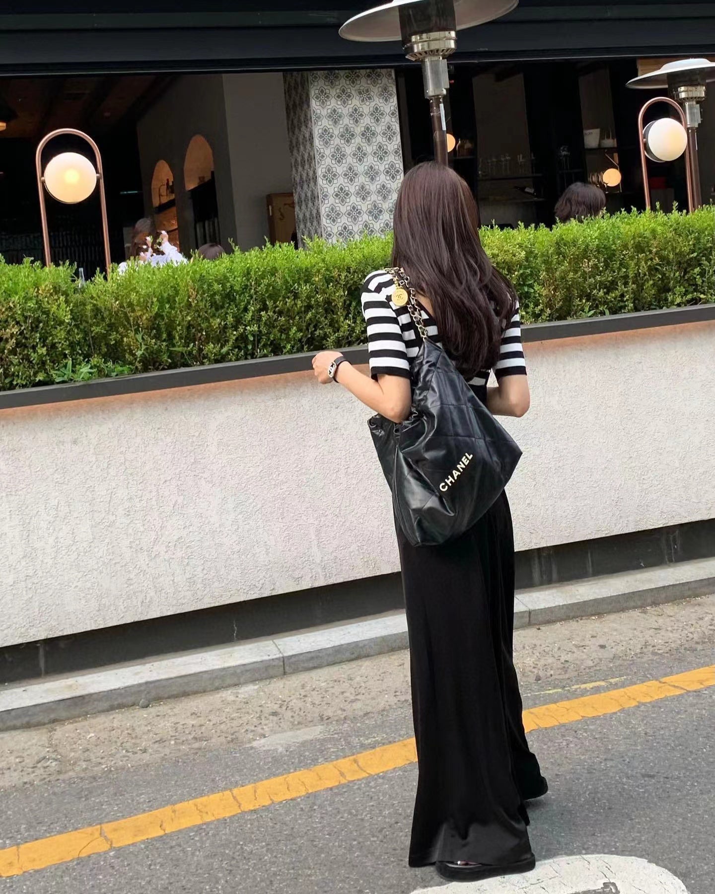 【F034258】夏天高腰垂感印花吊帶闊腿褲250325
