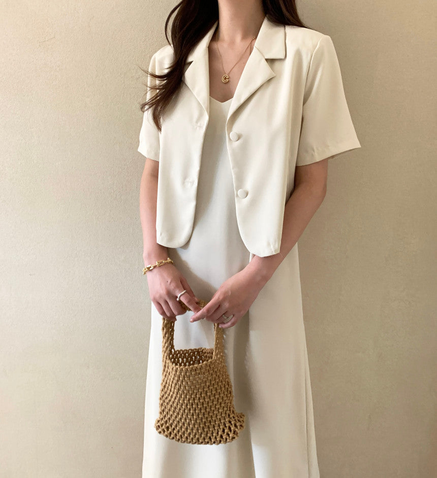 【F032263】韓國夏季簡約小眾外套上衣+吊帶洋裝250311