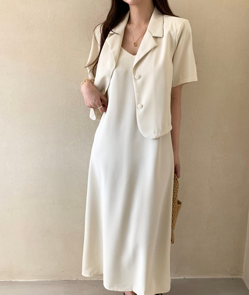 【F032263】韓國夏季簡約小眾外套上衣+吊帶洋裝250311