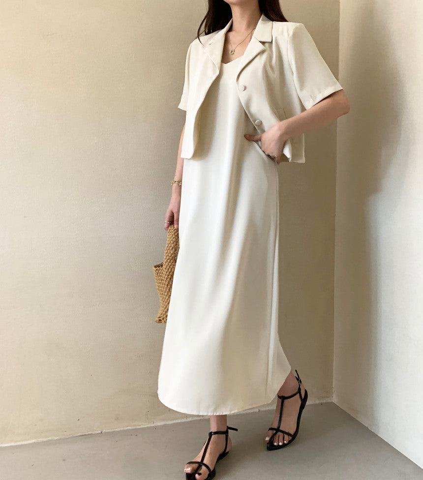 【F032263】韓國夏季簡約小眾外套上衣+吊帶洋裝250311