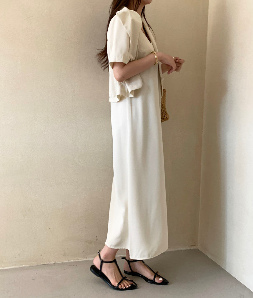 【F032263】韓國夏季簡約小眾外套上衣+吊帶洋裝250311
