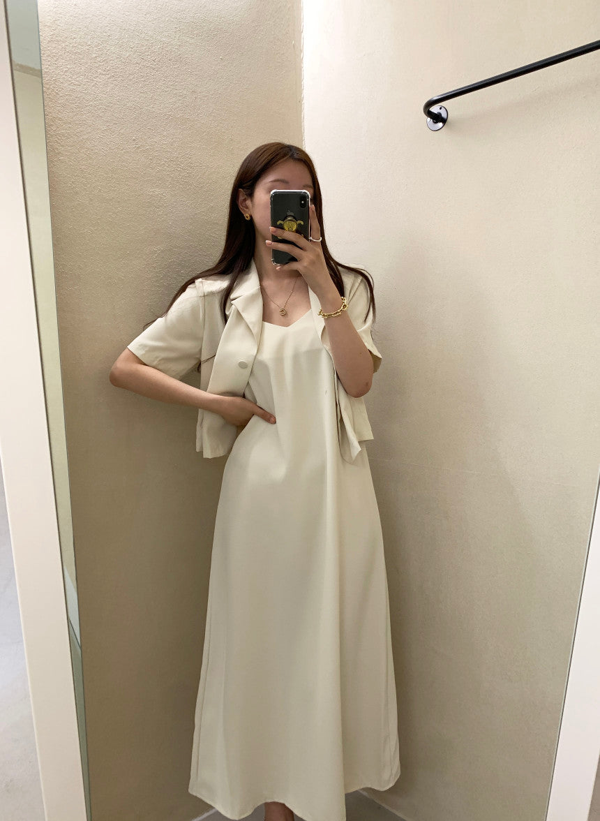 【F032263】韓國夏季簡約小眾外套上衣+吊帶洋裝250311
