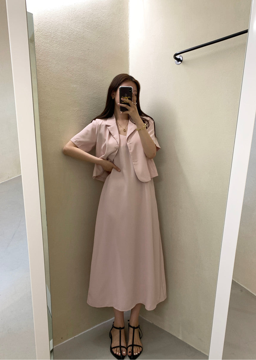 【F032263】韓國夏季簡約小眾外套上衣+吊帶洋裝250311