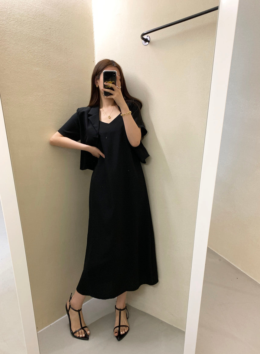 【F032263】韓國夏季簡約小眾外套上衣+吊帶洋裝250311