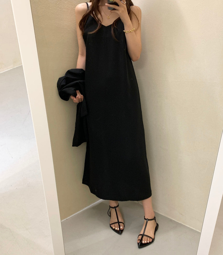 【F032263】韓國夏季簡約小眾外套上衣+吊帶洋裝250311