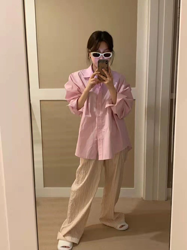【F01106】早春高級感寬鬆條紋襯衫250106