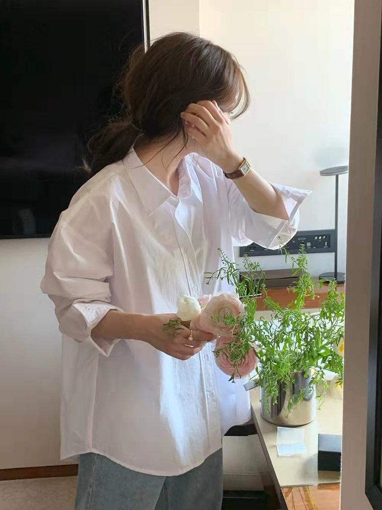 【F01106】早春高級感寬鬆條紋襯衫250106