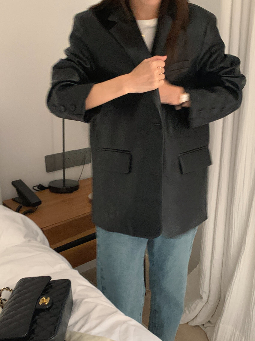【F60112】實拍帥酷氣質男友風pu皮質西裝外套250212