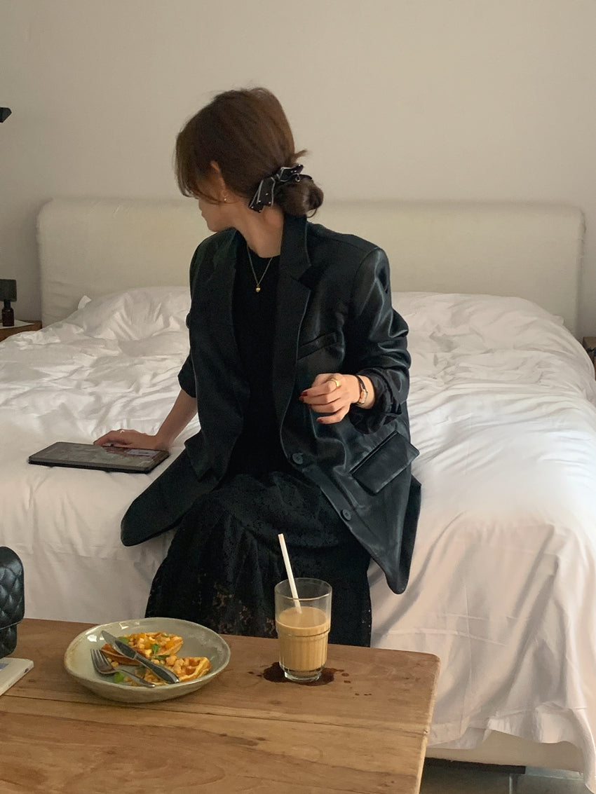【F60112】實拍帥酷氣質男友風pu皮質西裝外套250212