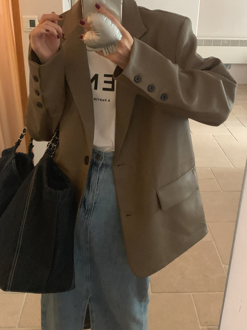 【F60112】實拍帥酷氣質男友風pu皮質西裝外套250212