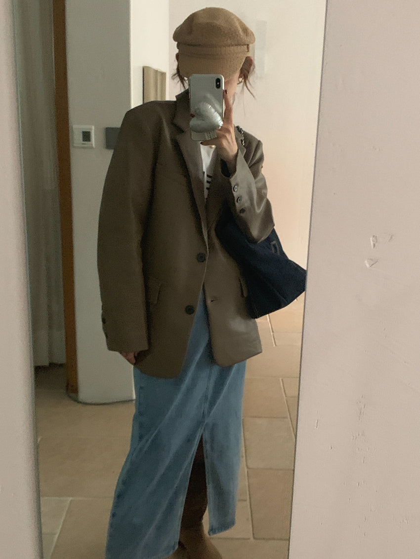 【F60112】實拍帥酷氣質男友風pu皮質西裝外套250212