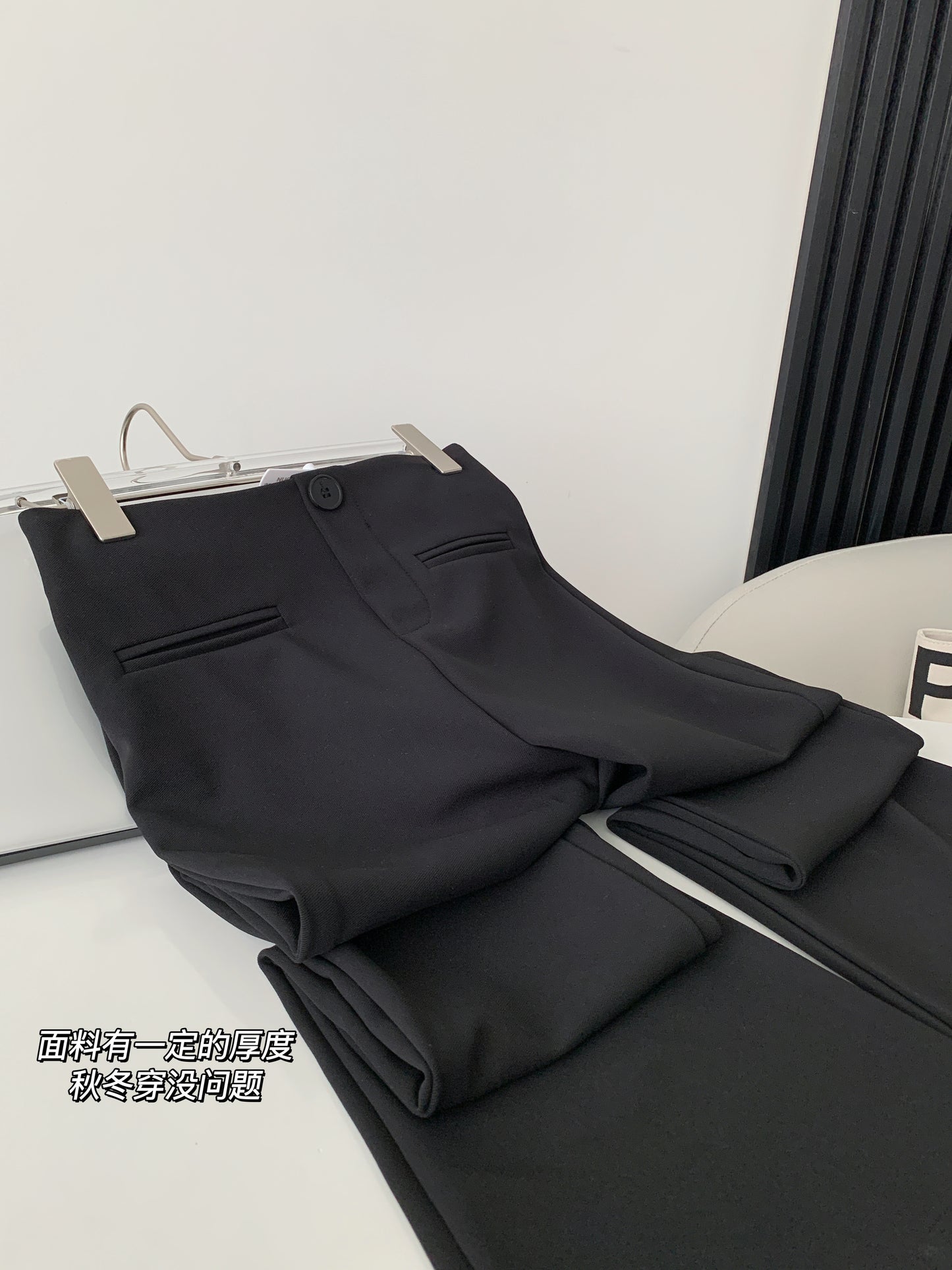 【F60172】實拍S~XL早春超顯瘦高腰黑色微喇叭褲/加絨款(微彈,後開隱形拉鍊)250218