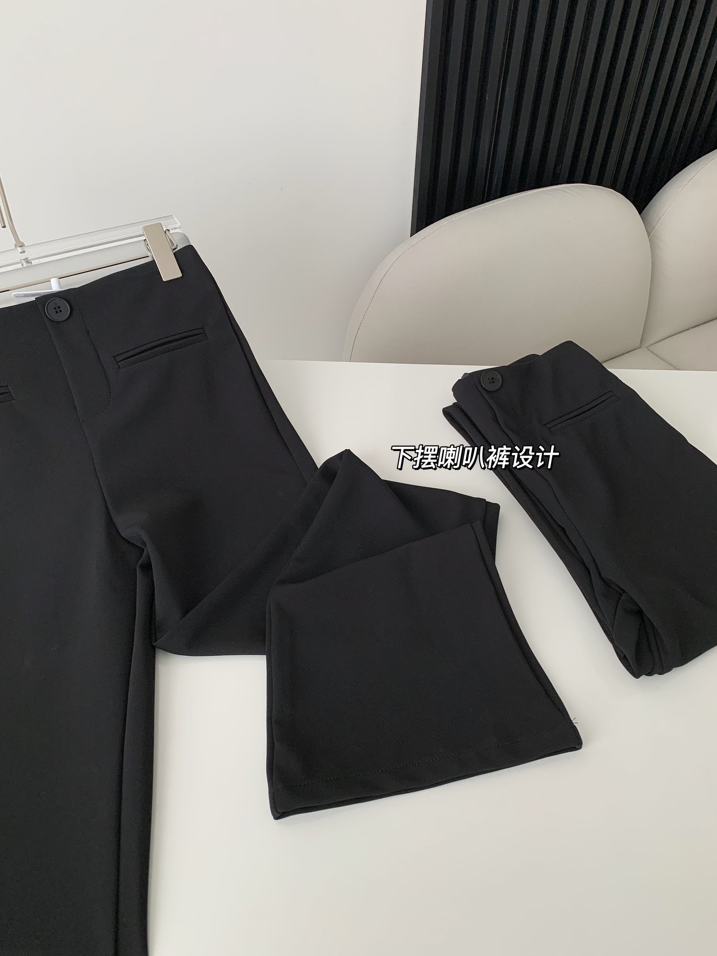 【F60172】實拍S~XL早春超顯瘦高腰黑色微喇叭褲/加絨款(微彈,後開隱形拉鍊)250218