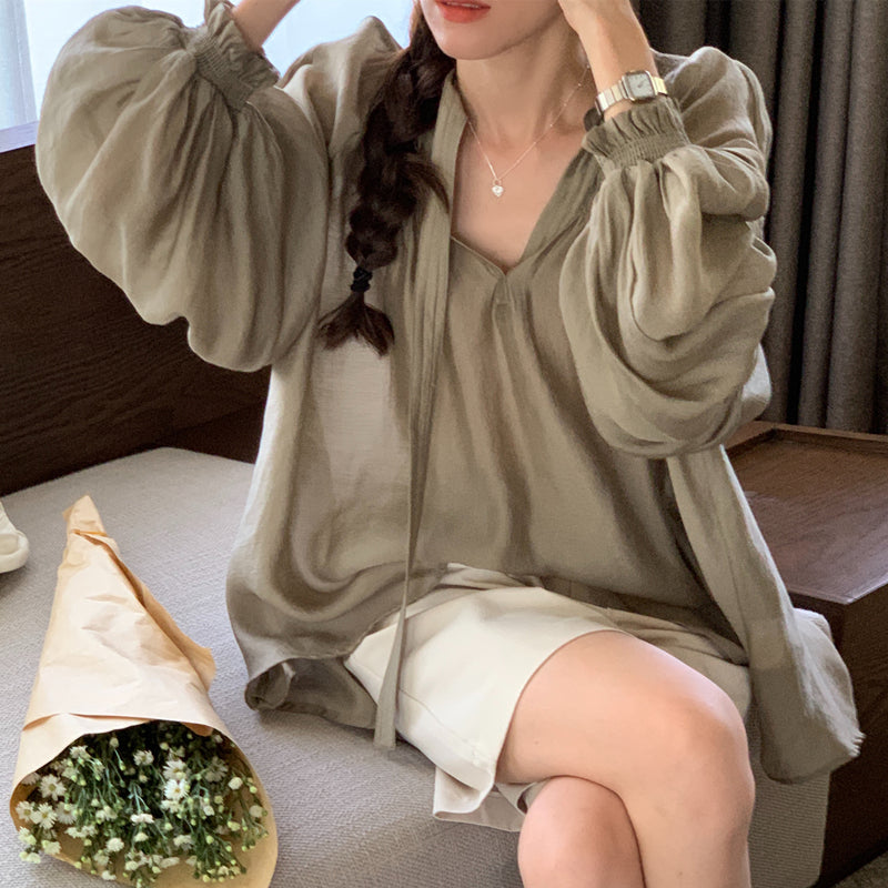 【F60105】實拍法式仙氣飄帶褶皺長袖襯衫250212