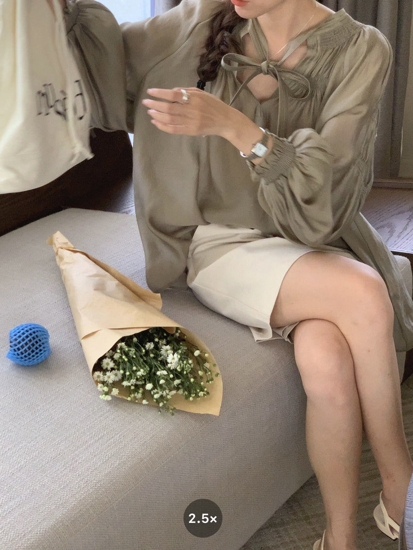 【F60105】實拍法式仙氣飄帶褶皺長袖襯衫250212