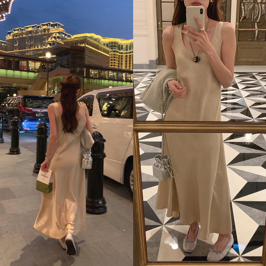【F60320】實拍法式優雅簡約緞面絲滑洋裝 3色250408