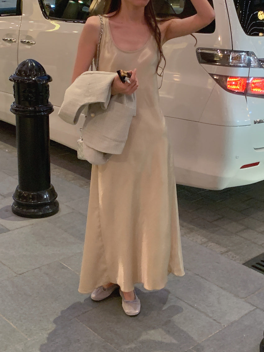 【F60320】實拍法式優雅簡約緞面絲滑洋裝 3色250408