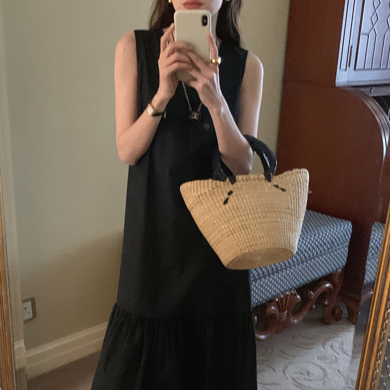 【F06117】實拍復古簡約露背設計魚尾裙襬洋裝230605
