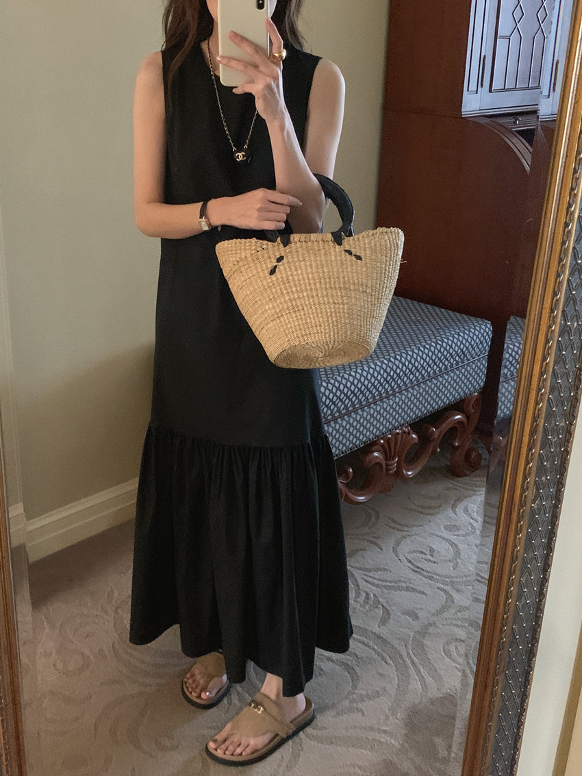【F60321】實拍法式優雅復古寬鬆露背洋裝250408
