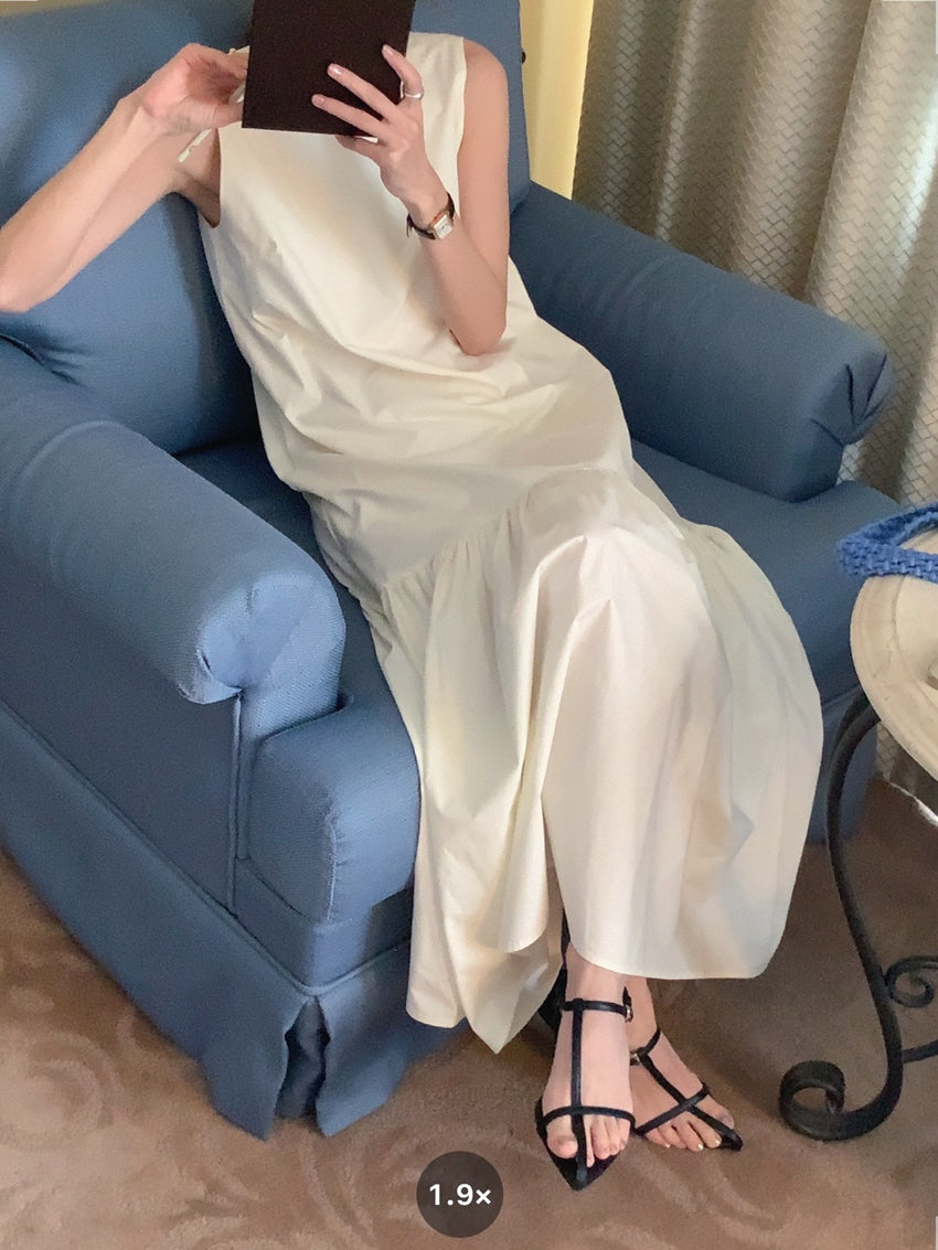 【F06117】實拍復古簡約露背設計魚尾裙襬洋裝230605