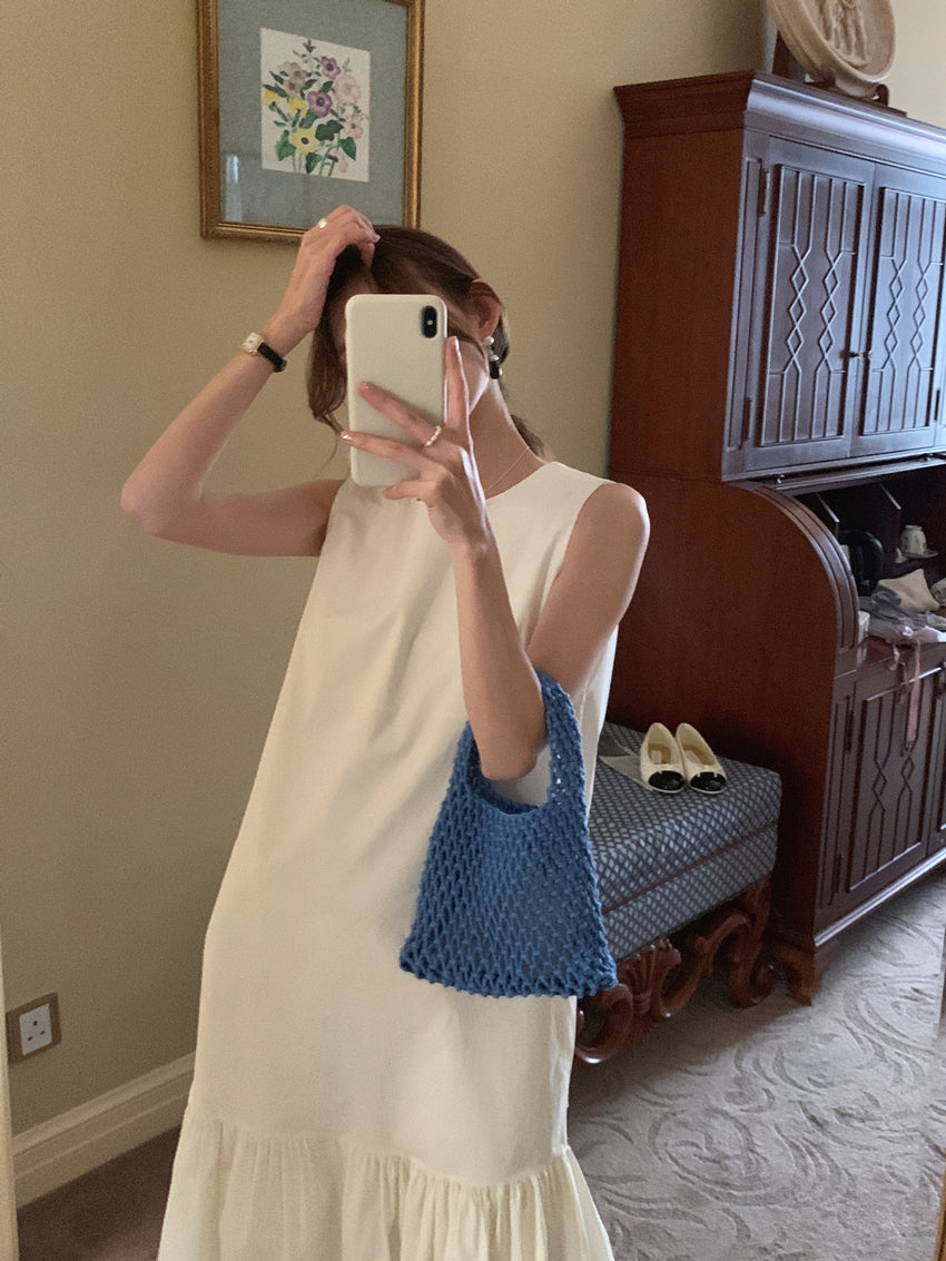 【F06117】實拍復古簡約露背設計魚尾裙襬洋裝230605