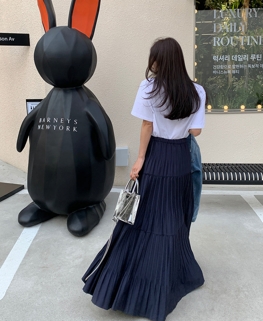 【F01102】 早春韓國氣質高腰顯瘦不規則大擺百褶裙250106
