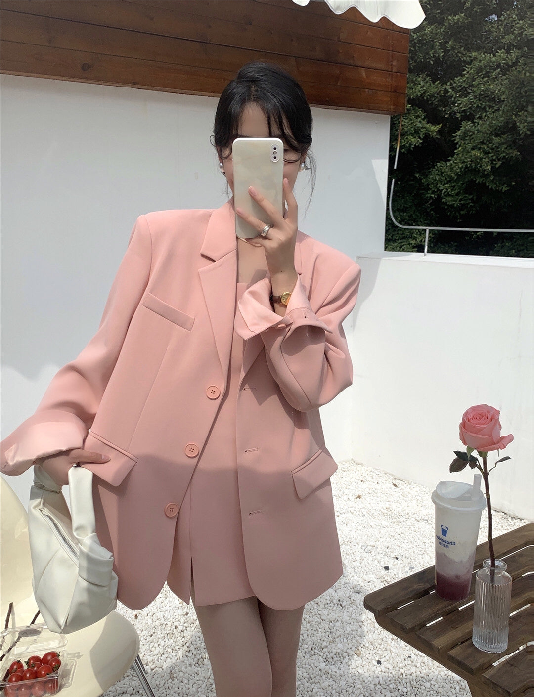【F60139】氣質西裝寬鬆外套+內搭西裝吊帶洋裝(分開下單) 250212