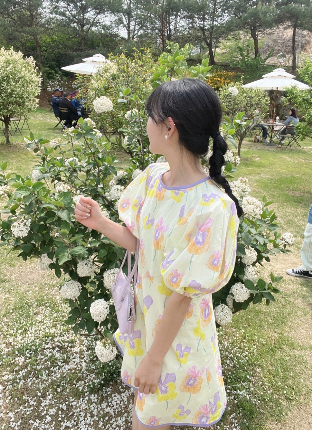 【F60307】夏天韓國東大門大花朵圓領泡泡袖a字洋裝250401