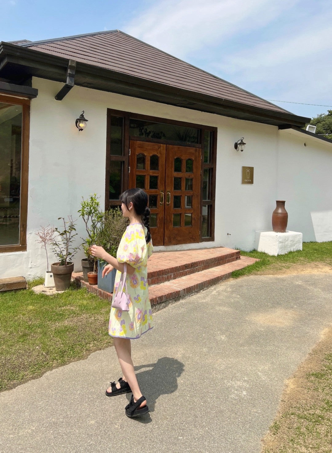 【F60307】夏天韓國東大門大花朵圓領泡泡袖a字洋裝250401