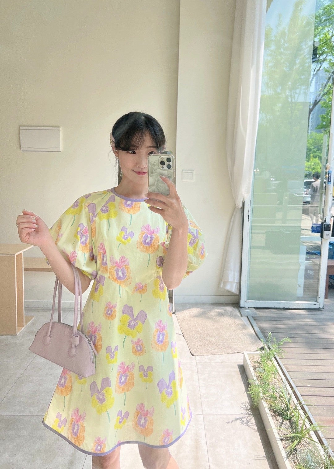 【F60307】夏天韓國東大門大花朵圓領泡泡袖a字洋裝250401