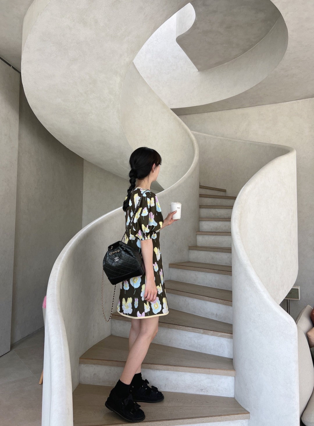 【F60307】夏天韓國東大門大花朵圓領泡泡袖a字洋裝250401