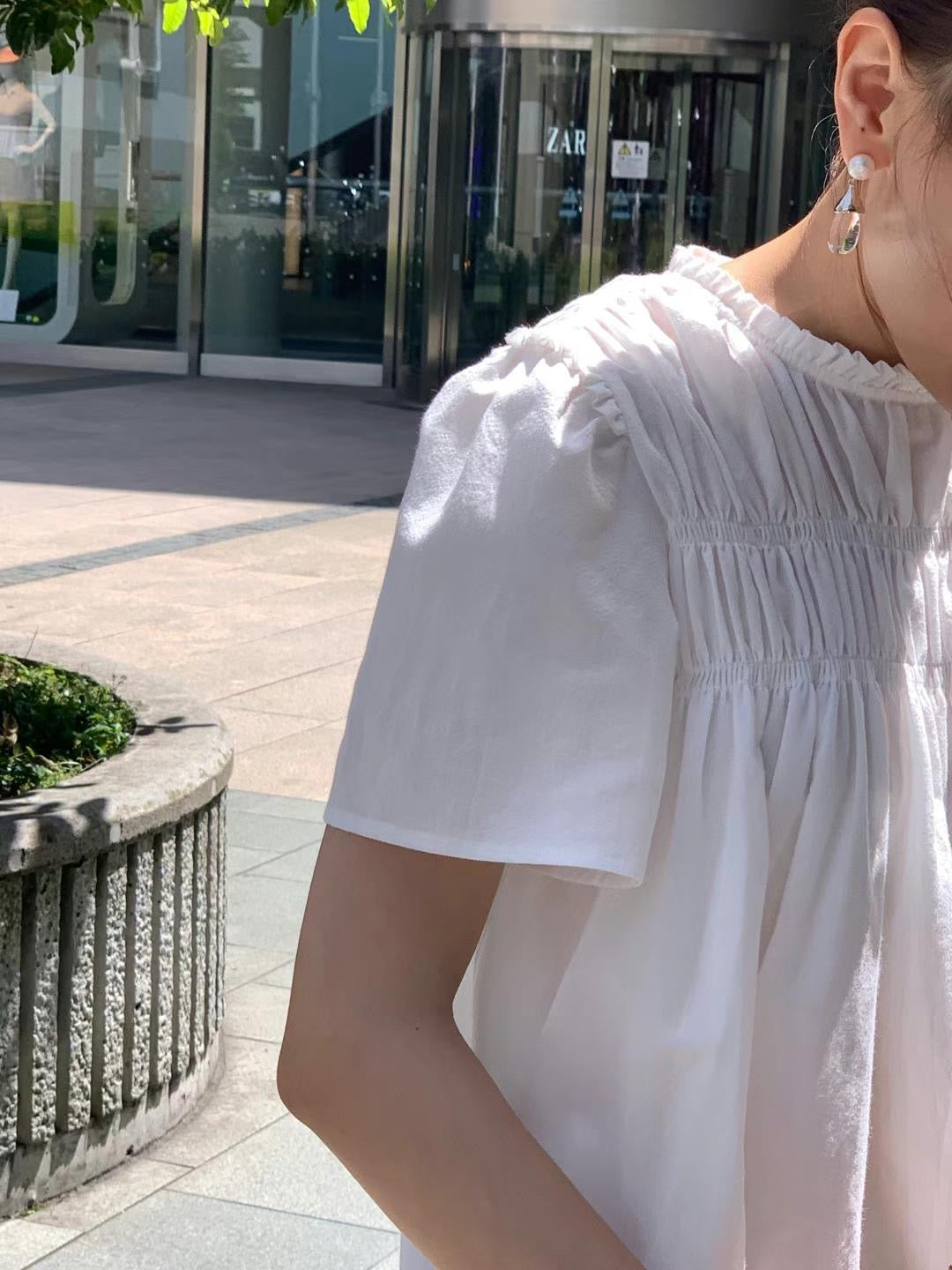 【F032289】韓國東大門夏季甜美立領褶皺娃娃襯衫250311