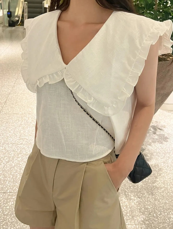 【F60478】韓版夏季甜美簡約娃娃領上衣250616