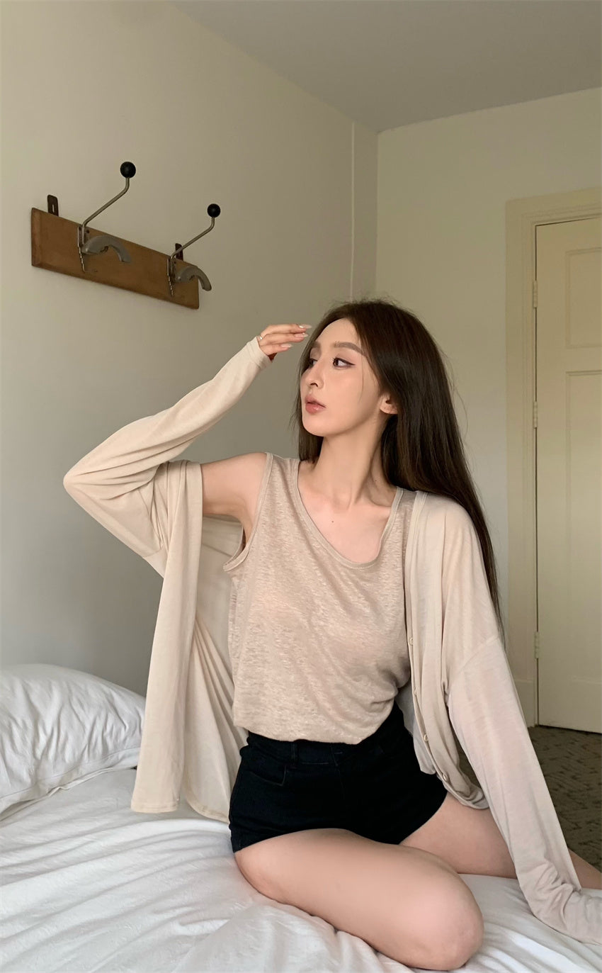 【F60326】實拍美式休閒寬鬆開衫+背心(分開下單)250408
