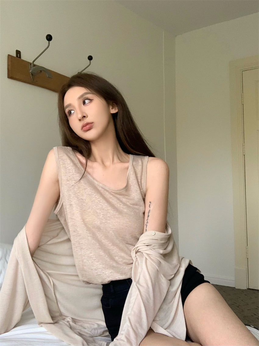【F60326】實拍美式休閒寬鬆開衫+背心(分開下單)250408