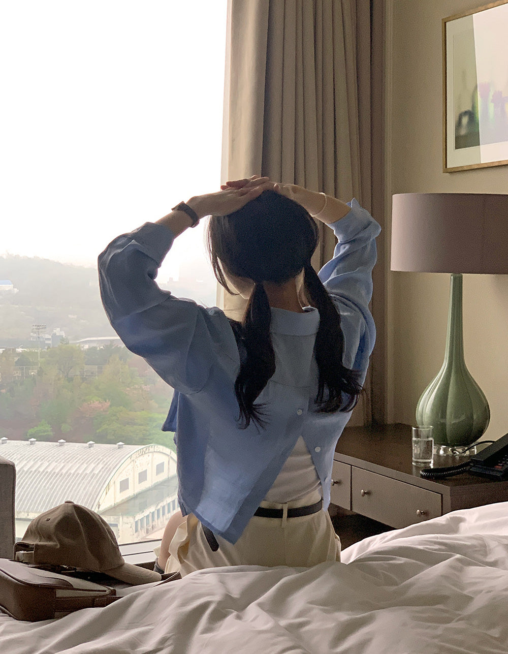 【F01212】早春小眾後背開叉設計長袖短版襯衫250113