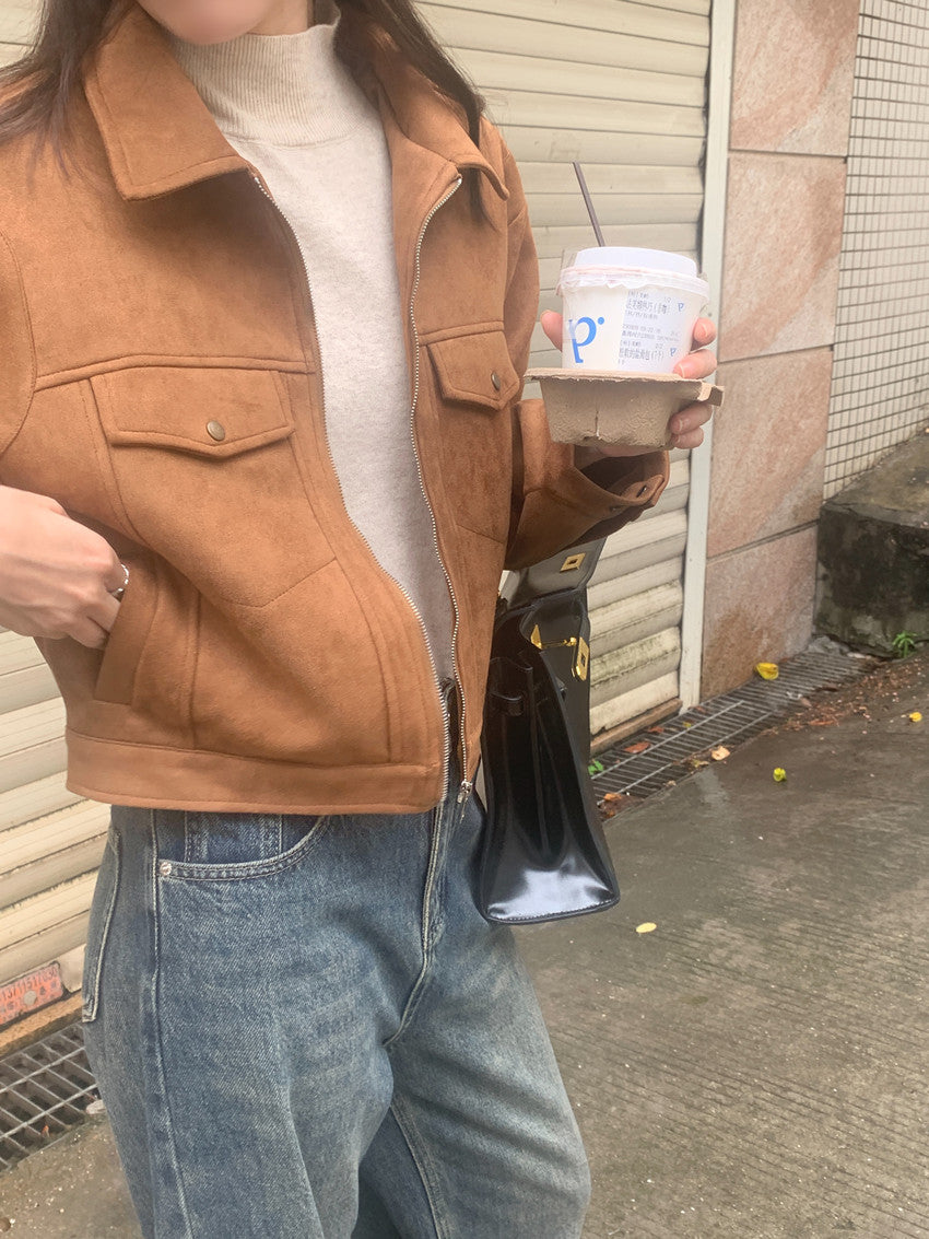 【F09422】實拍美式復古 鹿皮絨夾克短版外套230925