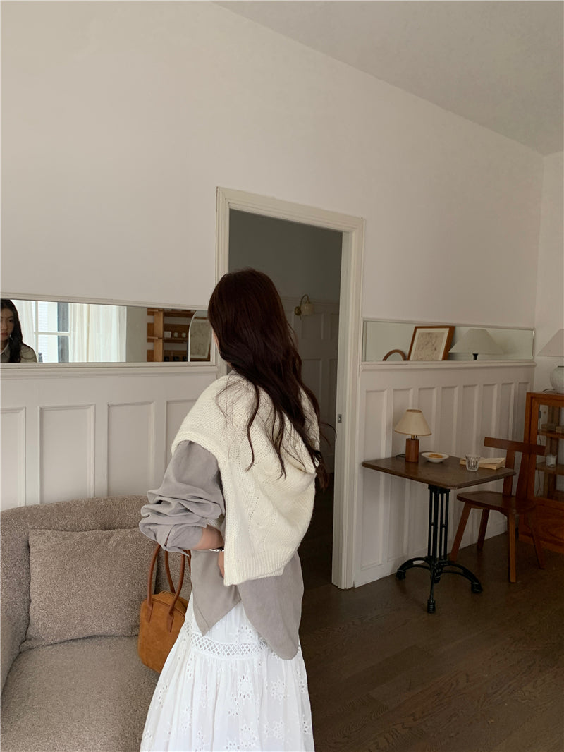 【F034264】實拍韓版氣質簡約雙口袋襯衫250325
