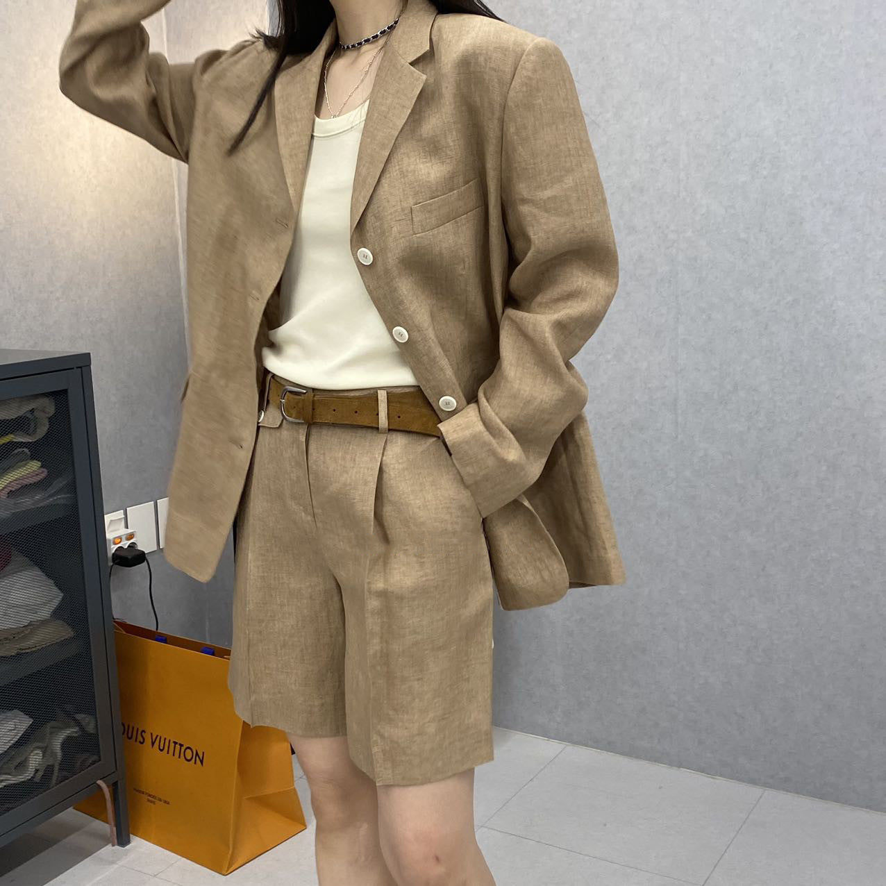 【F01211】實拍早春長袖西服外套+斜口袋設計休閒短褲(分開下單)250113