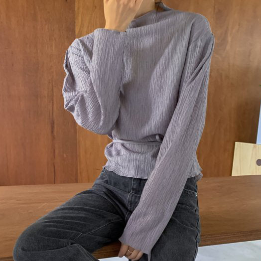 【F034261】法式氣質優雅小立領褶皺上衣250325