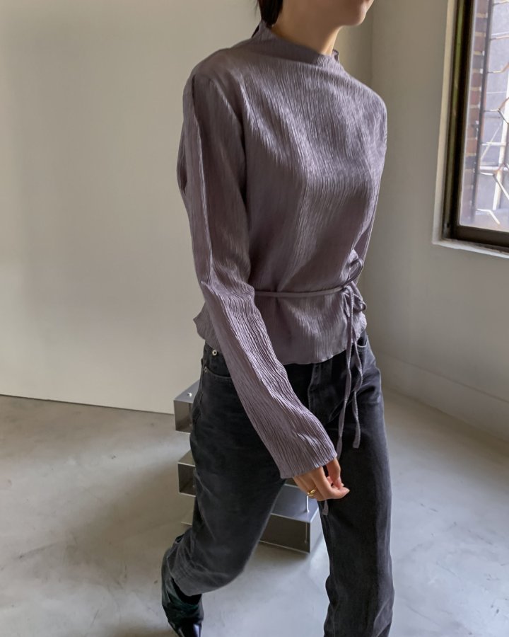 【F034261】法式氣質優雅小立領褶皺上衣250325