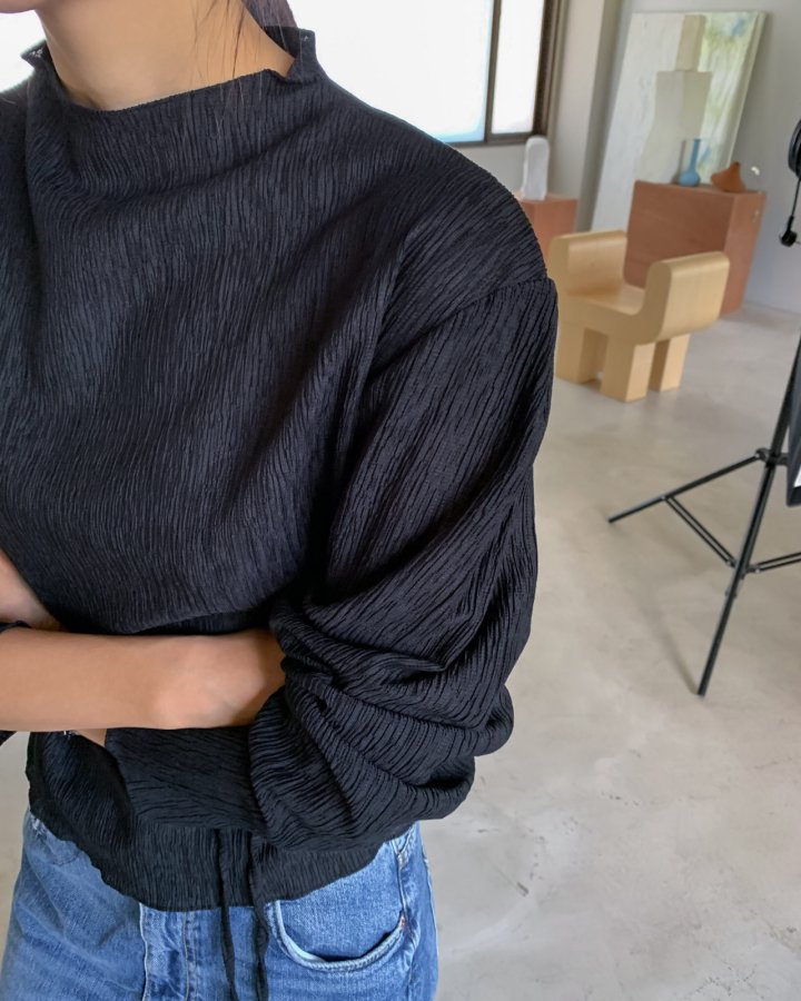 【F034261】法式氣質優雅小立領褶皺上衣250325