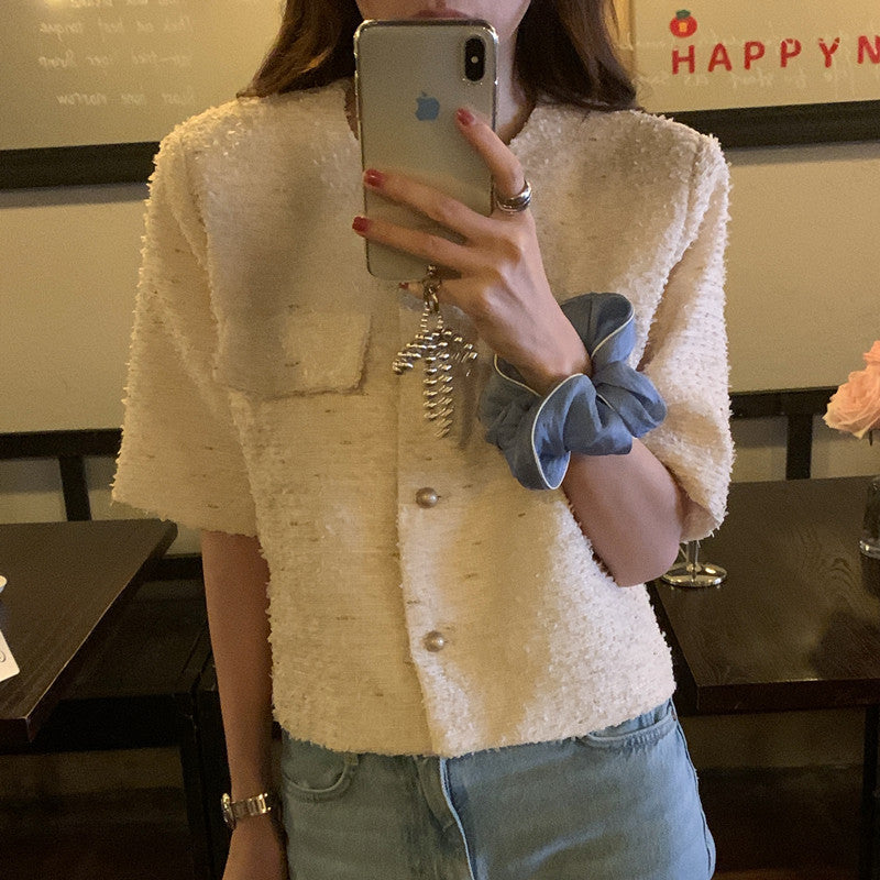 【F034291】實拍春夏温柔粗花呢編織小香外套250325
