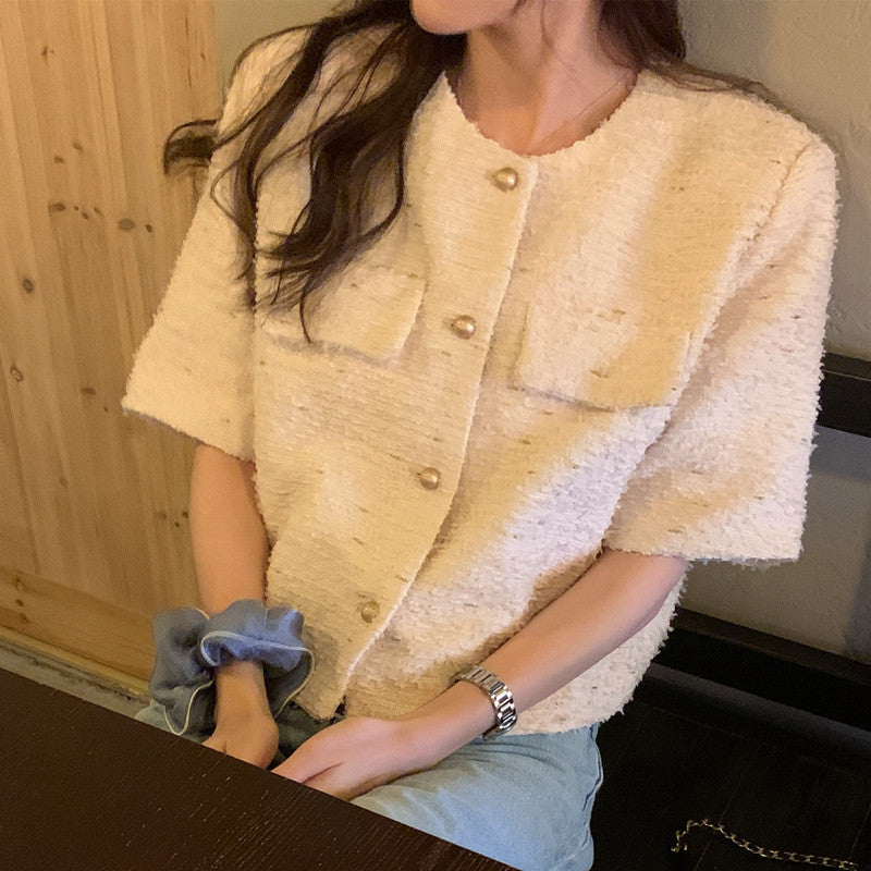 【F034291】實拍春夏温柔粗花呢編織小香外套250325