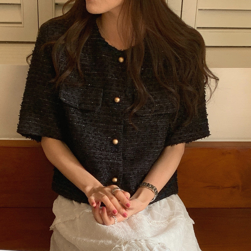 【F034291】實拍春夏温柔粗花呢編織小香外套250325