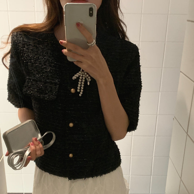 【F034291】實拍春夏温柔粗花呢編織小香外套250325