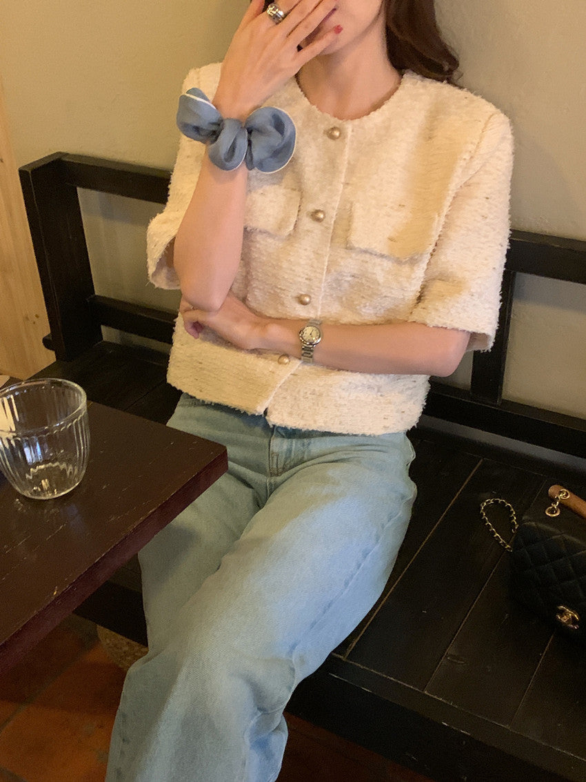 【F034291】實拍春夏温柔粗花呢編織小香外套250325
