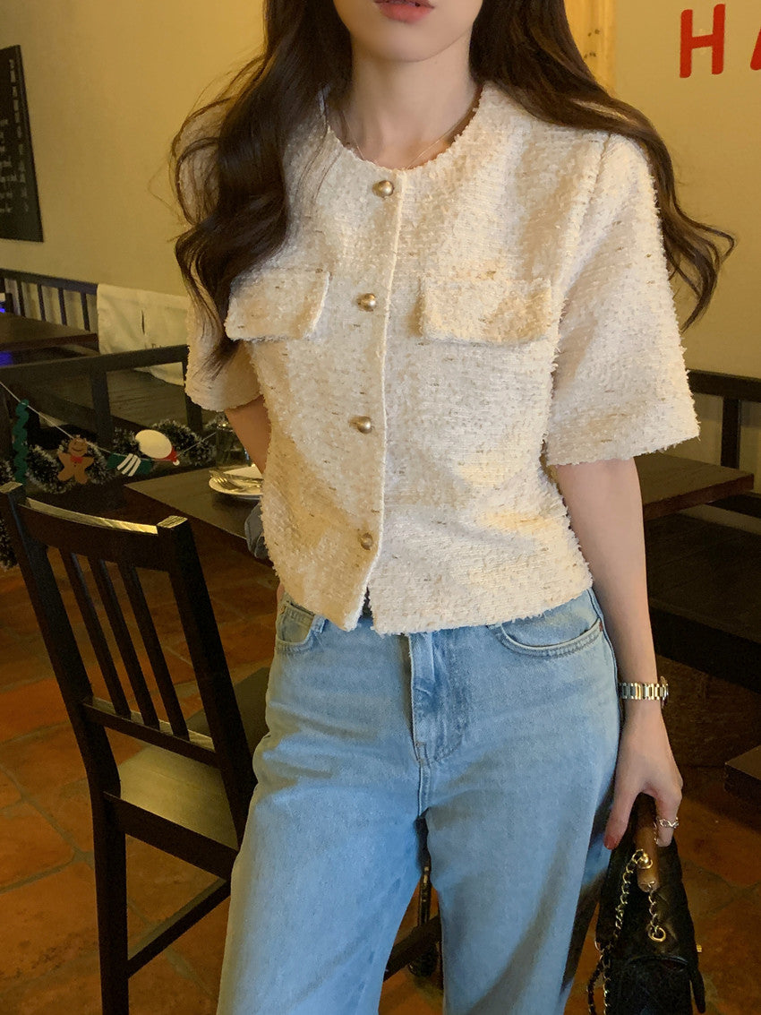 【F034291】實拍春夏温柔粗花呢編織小香外套250325